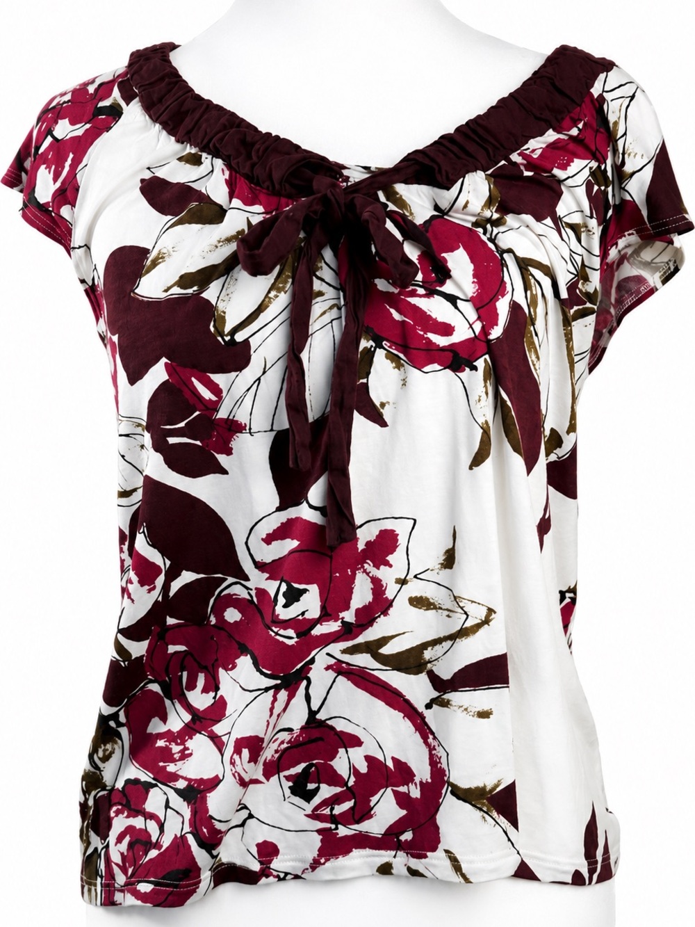 ANTHROPOLOGIE Left Of Center Flutter Sleeve V-Neck Floral Top with Tie Detail, M